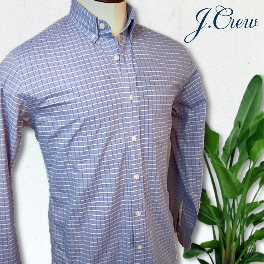 J. Crew | Windowpane Plaid Longsleeve Button-down Shirt, Men's Medium Blue/Plum